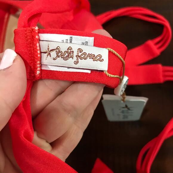 Luli Fama Bathing Swim Suit Red Molded Push Up Bandeau Halter Top NWT Size XS - Picture 8 of 10